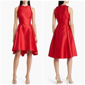 New‎ Adrianna Papell Ruffle Pleat Mikado Cocktail Dress in Red Size 8